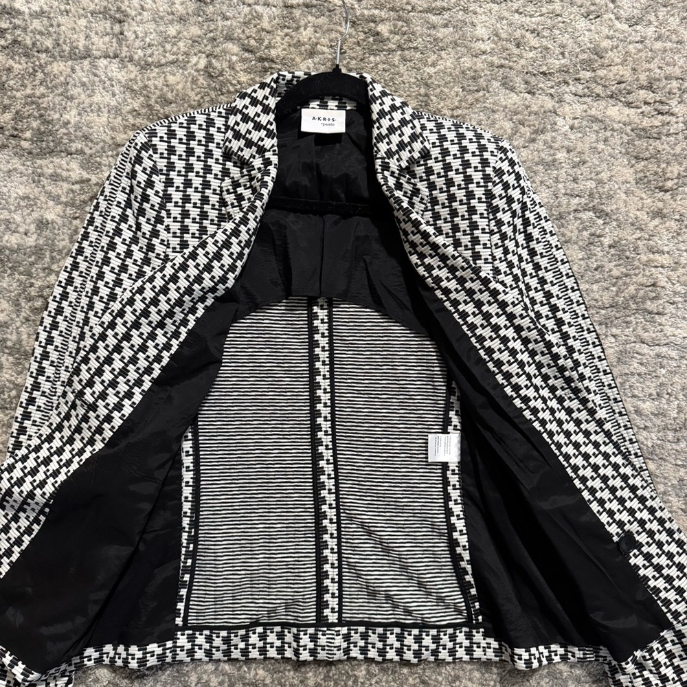 Akris Punto Women’s Black White Soundboard Woven Pattern jacket blazer size 10 - Picture 4 of 10